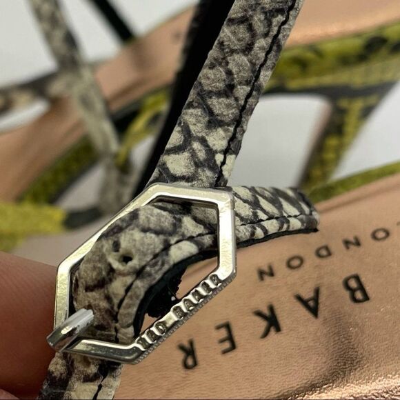 Ted Baker Theanaa Snakeskin Embossed Leather Heeled Sandals Neon Yellow size 37 - Picture 9 of 15